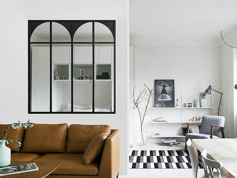 Verrière atelier art déco en aluminium thermolaqué 120x105 cm - Noir - ARCADEA