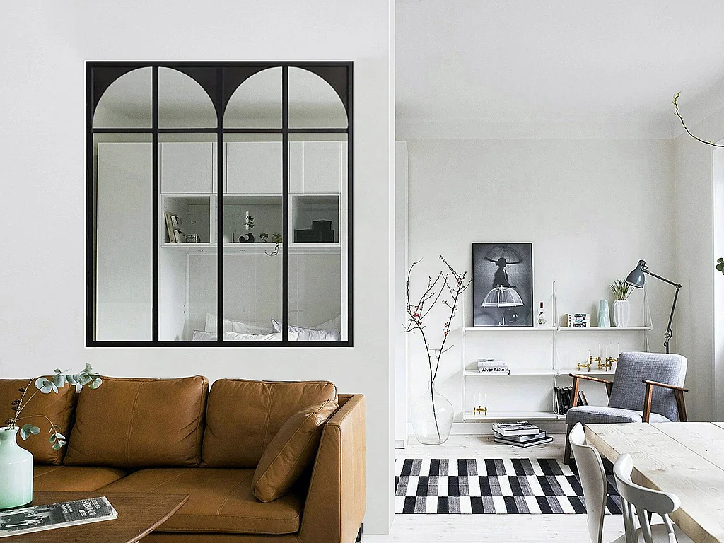 Atelier-Glaswand Art Déco - 120 x 105 cm - thermolackiertes Aluminium - Schwarz - ARCADEA