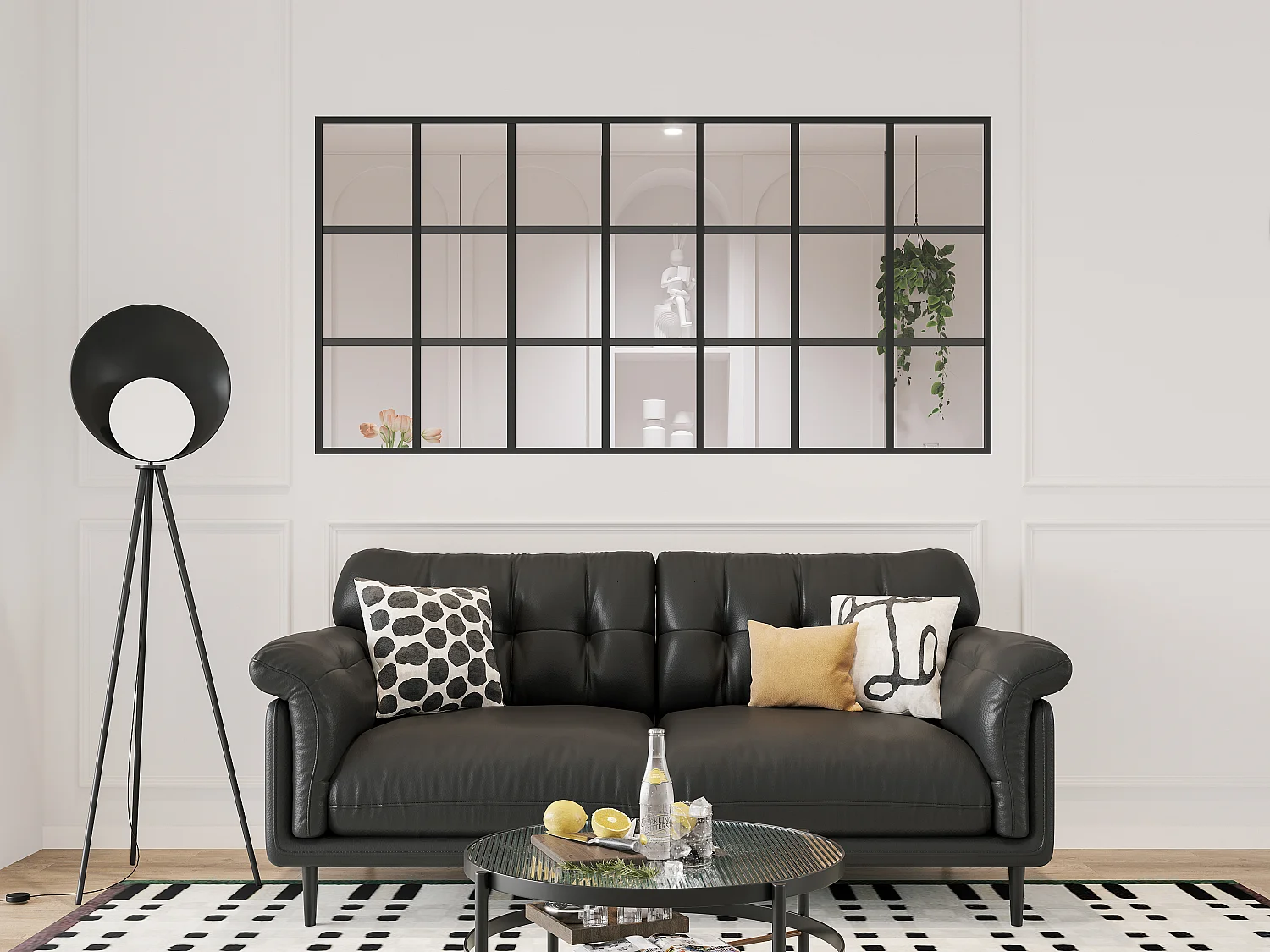 Glazen binnenraam in orangeriestijl van gepoederlakt aluminium – 210 x 105 cm – Zwart – ORANSA