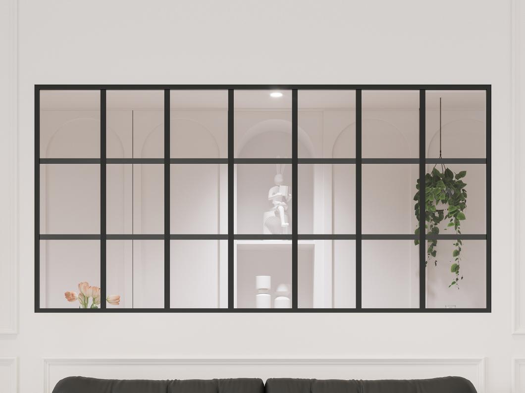 Glazen binnenraam in orangeriestijl van gepoederlakt aluminium – 210 x 105 cm – Zwart – ORANSA