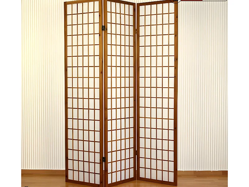 Paravent 3 panneaux en bois marron 132 x 2.2 x 175 cm PAR06041