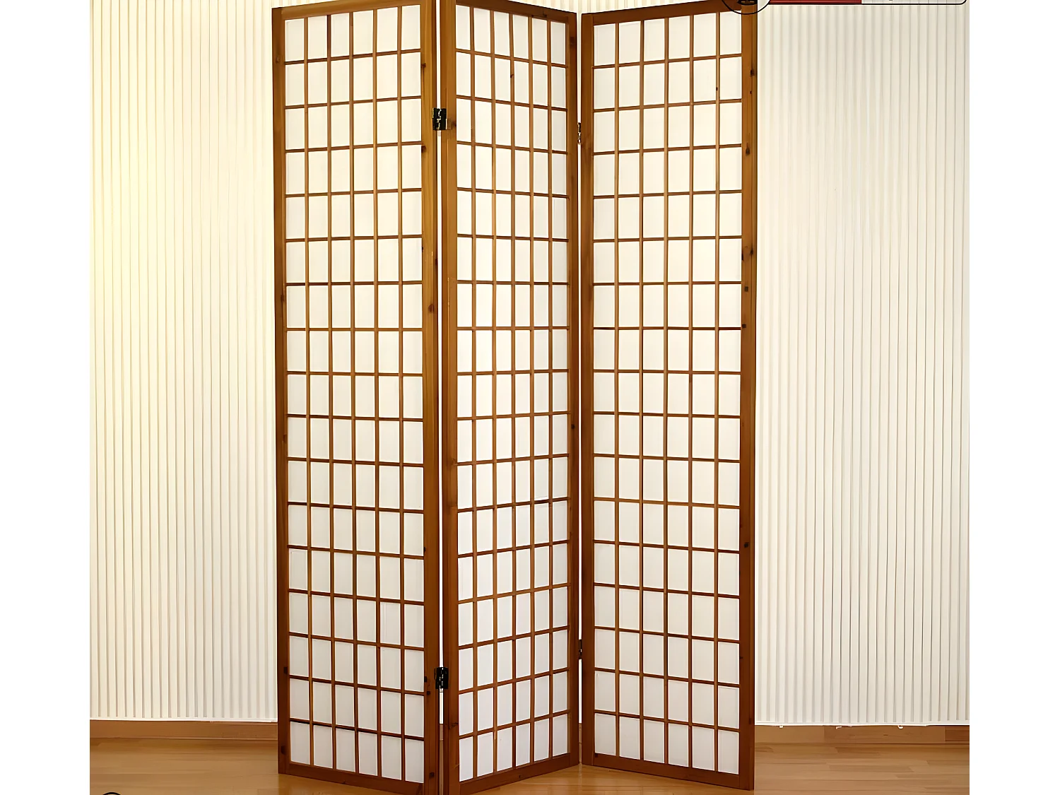 Paravent 3 panneaux en bois marron 132 x 2.2 x 175 cm PAR06041