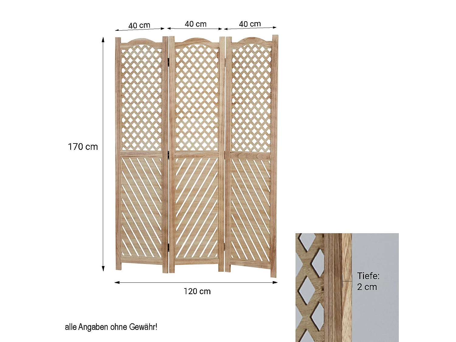 Paravent en 3 panneaux bois marron 120 x 2 x 170 cm PAR06093
