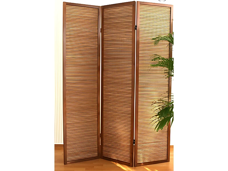 Paravent 3 panneaux marron bois marron 132 x 44 x 175 cm PAR06066