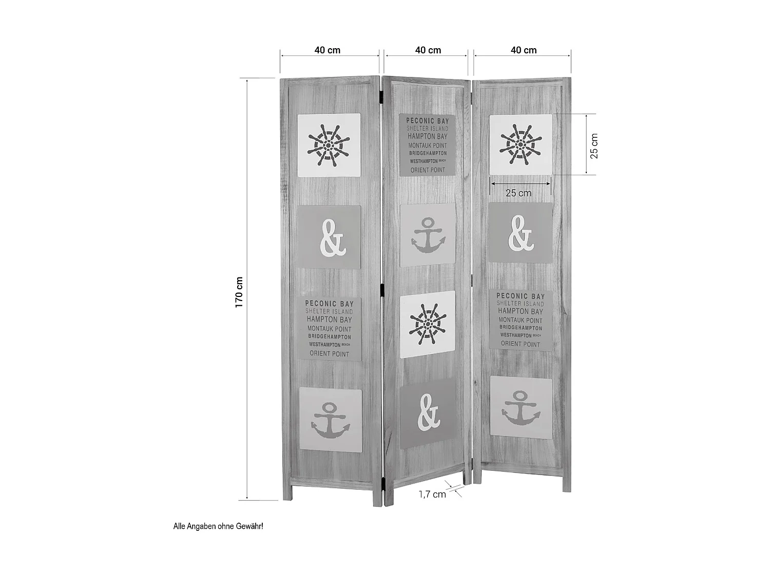 Paravent 3 panneaux en bois marron 120 x 1.7 x 170 cm PAR06086