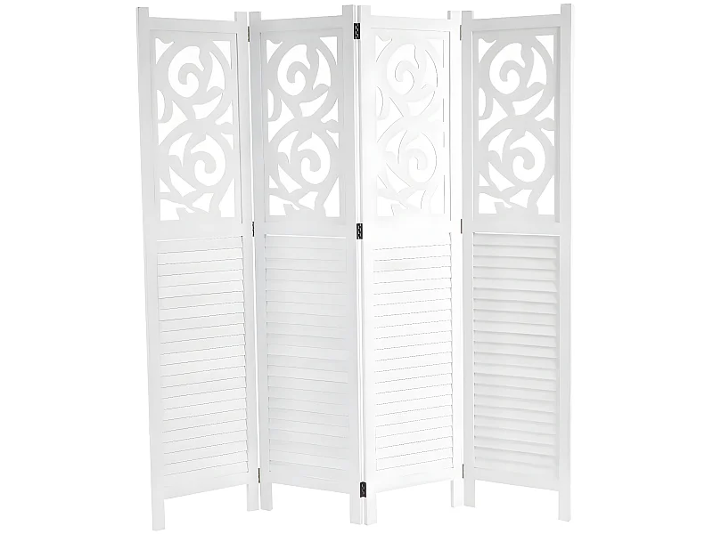 Paravent 4 panneaux en bois blanche 161 x 2 x 170 cm PAR04035