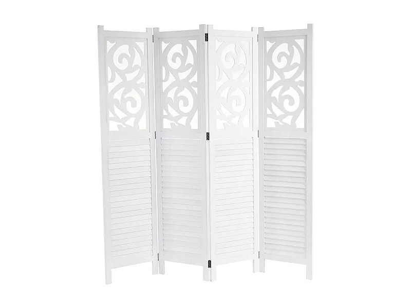 Paravent 4 panneaux en bois blanche 161 x 2 x 170 cm PAR04035