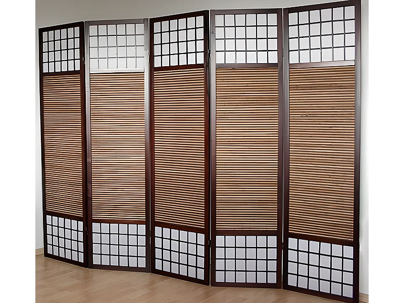Paravent 5 panneaux marron bois marron 220 x 2.2 x 175 cm PAR06011