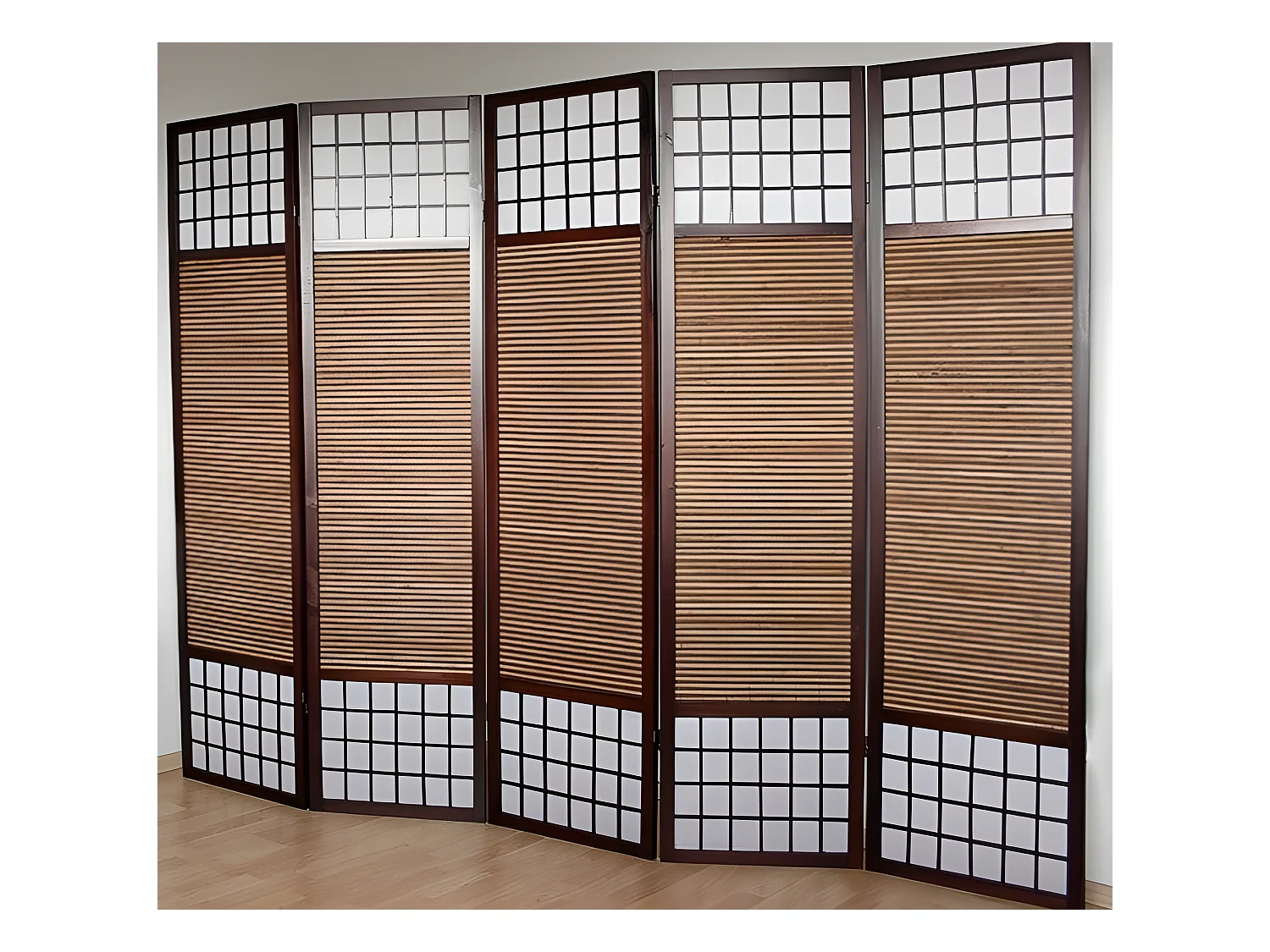 Paravent 5 panneaux marron bois marron 220 x 2.2 x 175 cm PAR06011