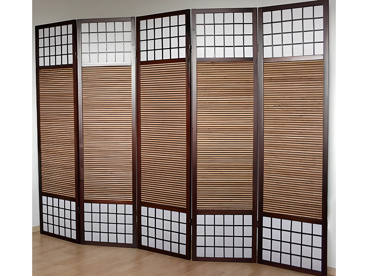 Paravent 5 panneaux marron bois marron 220 x 2.2 x 175 cm PAR06011