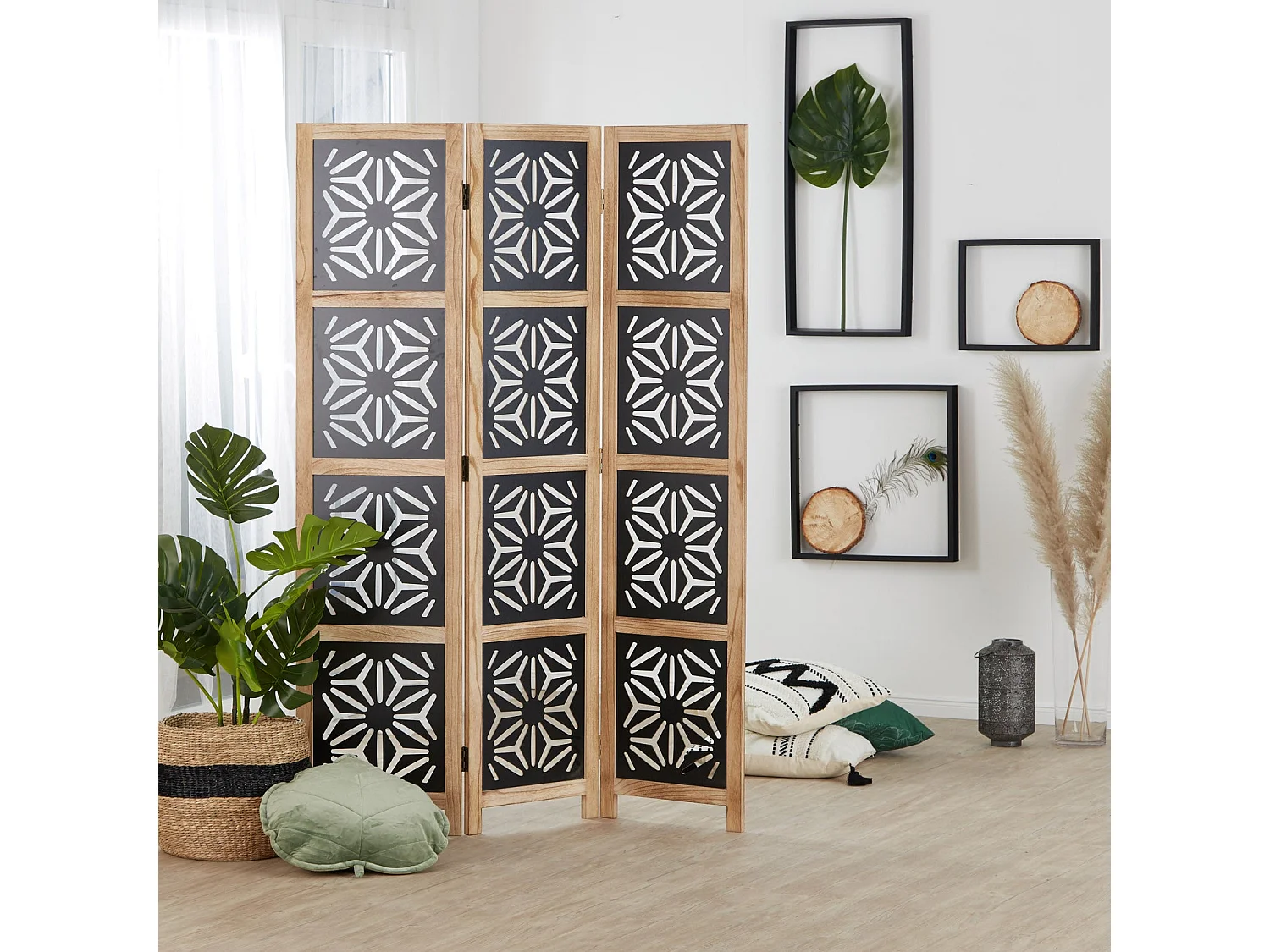 Paravent en 3 panneaux effet bois marron 120 x 2 x 170 cm PAR06089