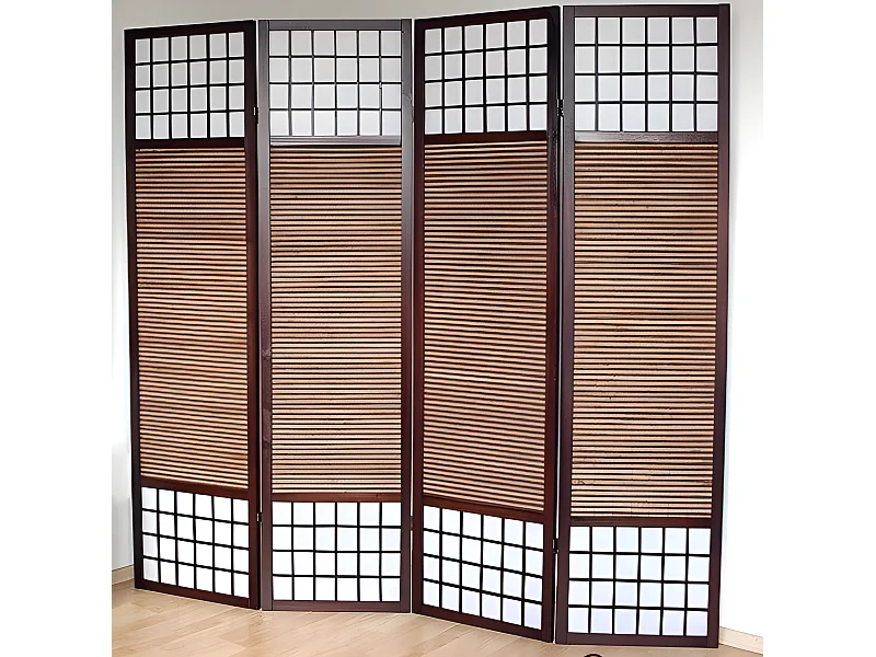 Paravent 4 panneaux marron bois marron 176 x 2.2 x 175 cm PAR06010