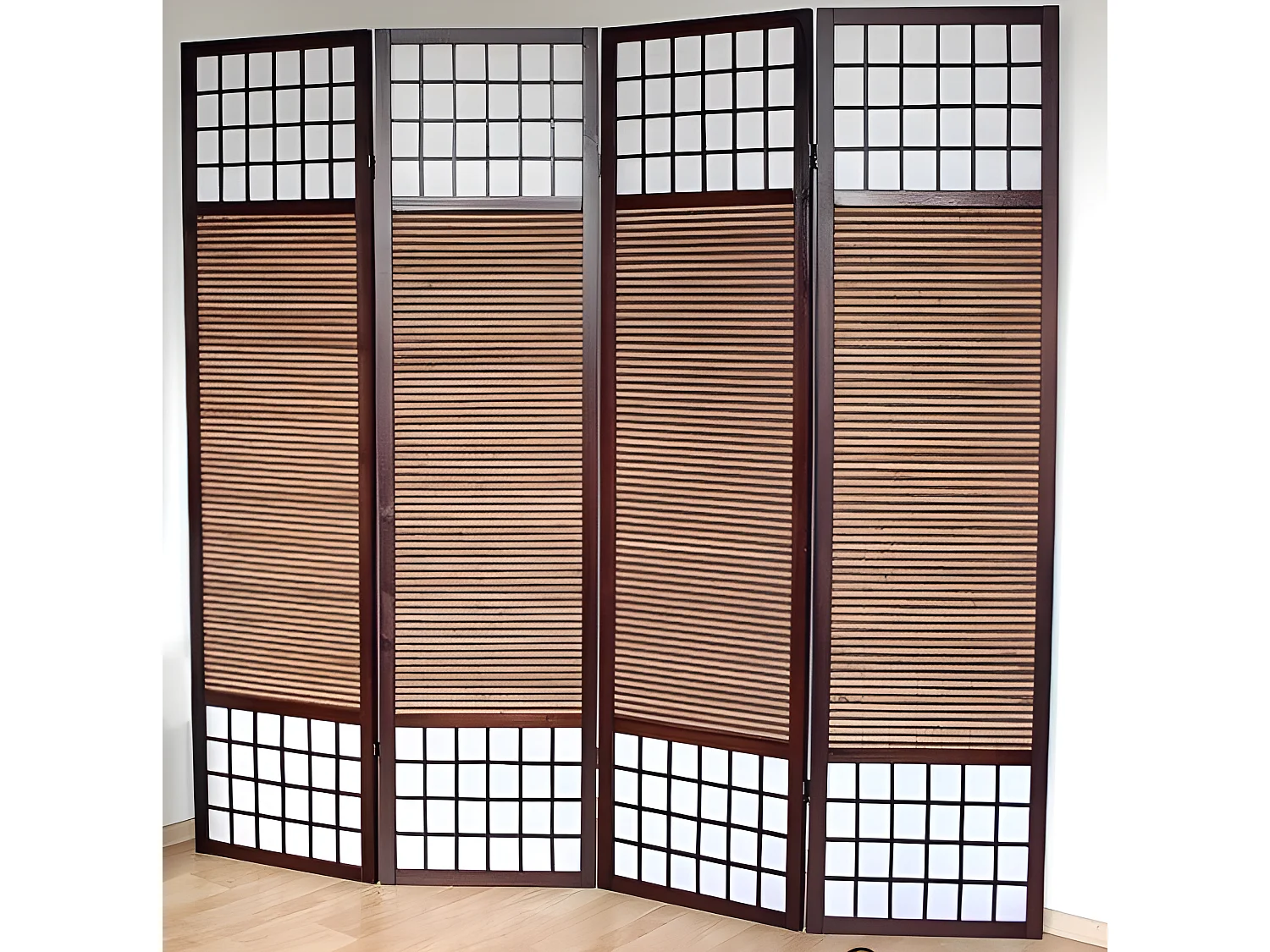 Paravent 4 panneaux marron bois marron 176 x 2.2 x 175 cm PAR06010