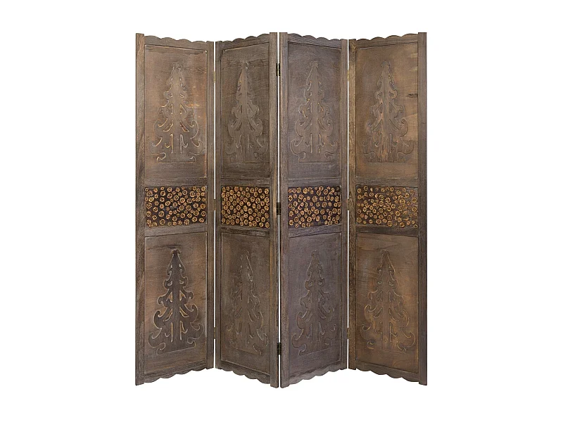 Paravent 4 panneaux marron bois marron 160 x 2 x 170 cm PAR06024