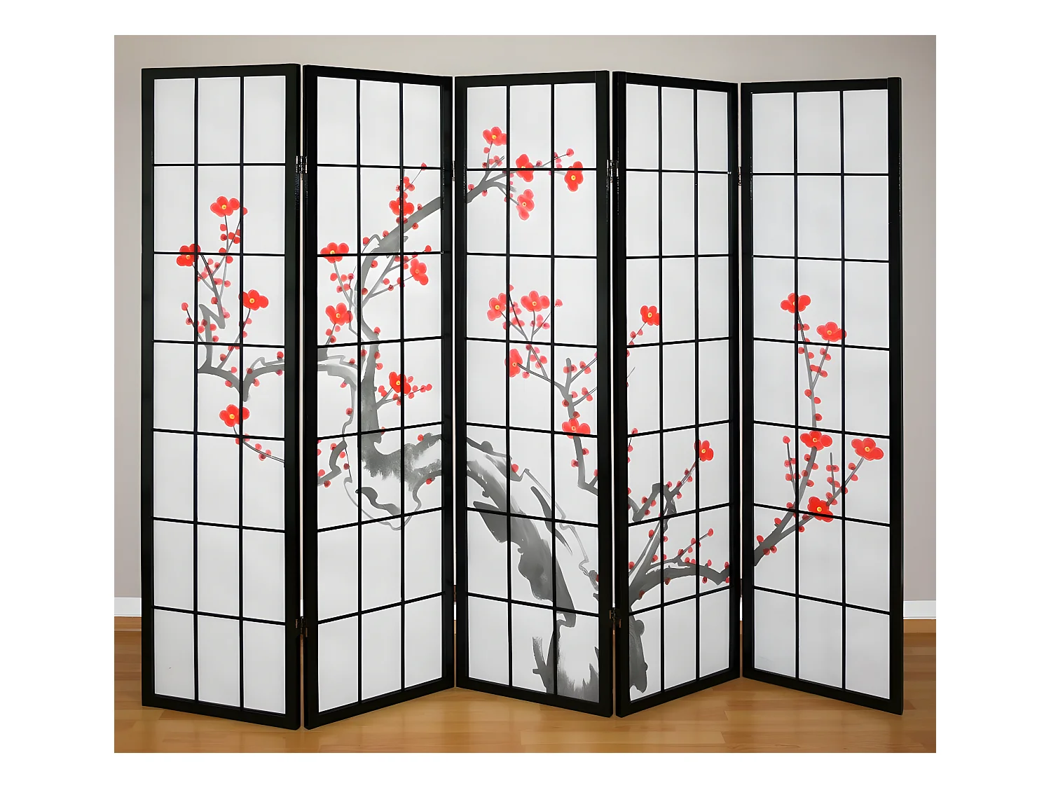 Paravent 5 panneaux japonais bois marron 220 x 2.2 x 175 cm PAR06015