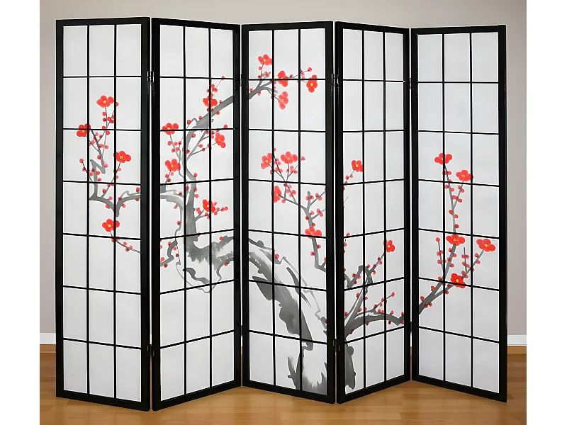 Paravent 5 panneaux japonais bois marron 220 x 2.2 x 175 cm PAR06015