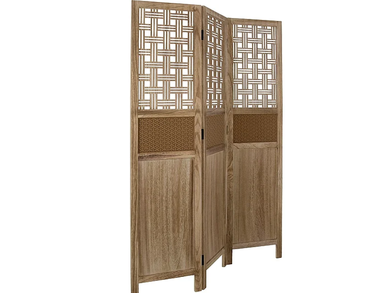 Paravent 3 panneaux en bois marron 120 x 2 x 170 cm PAR06074