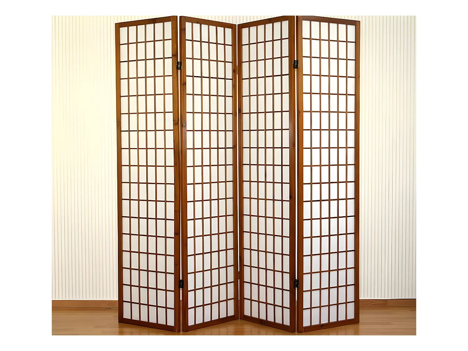 Paravent 4 panneaux en bois marron 176 x 2.2 x 175 cm PAR06043