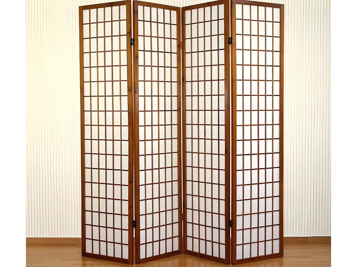 Paravent 4 panneaux en bois marron 176 x 2.2 x 175 cm PAR06043