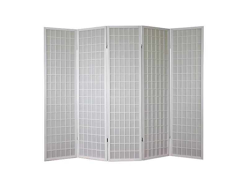 Paravent 5 panneaux pans bois blanche 220 x 2.2 x 175 cm PAR06059