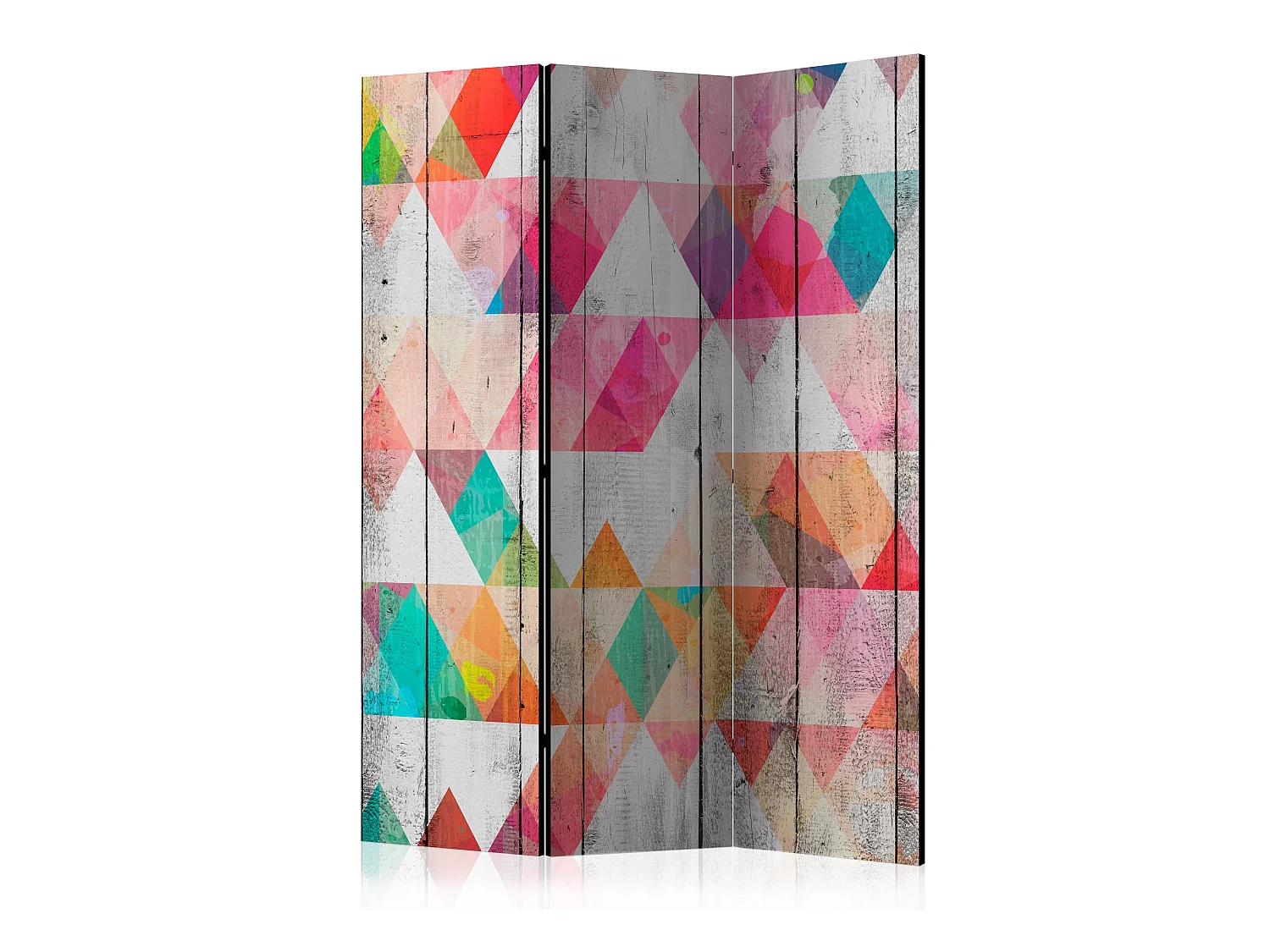 Paravent 3 volets panneaux cloison séparateur de pièce pliable recto verso Triangles arc-en-ciel 135x172 cm PAR110707