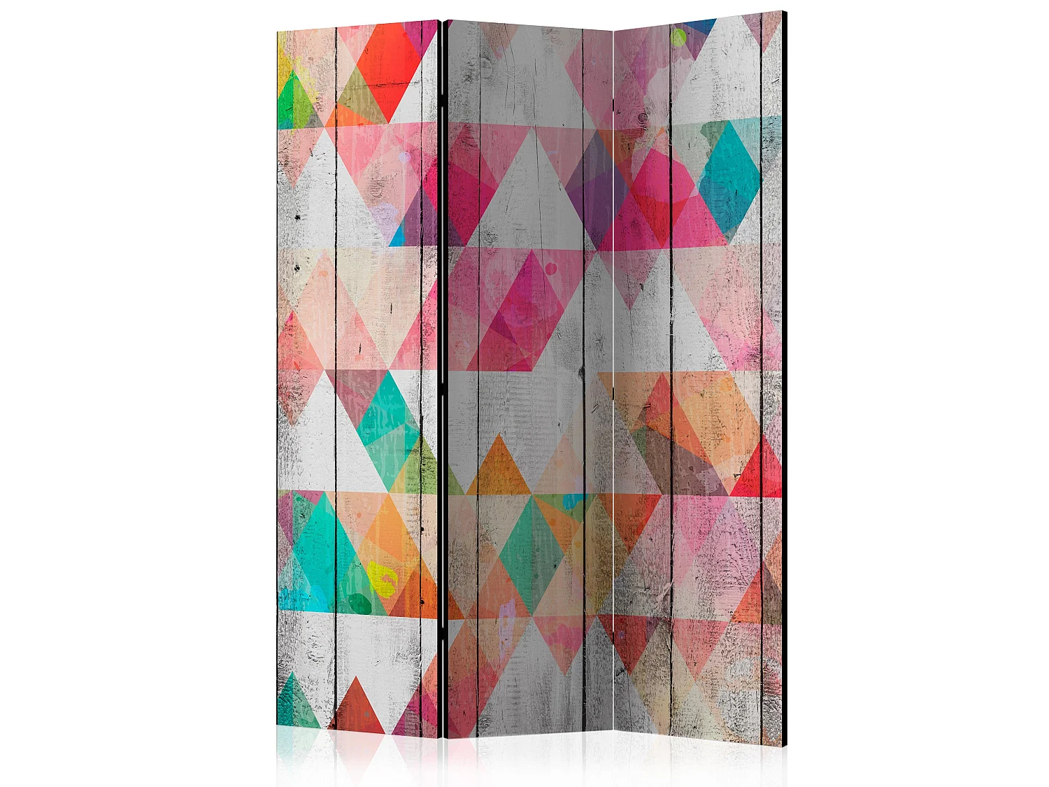 Paravent 3 volets panneaux cloison séparateur de pièce pliable recto verso Triangles arc-en-ciel 135x172 cm PAR110707