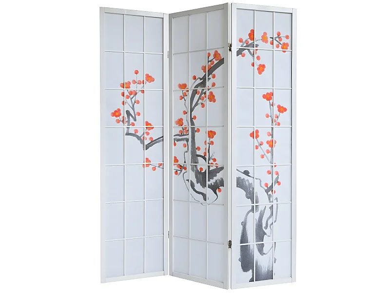 Paravent 3 panneaux japonais bois blanche 132 x 2.2 x 175 cm PAR06016