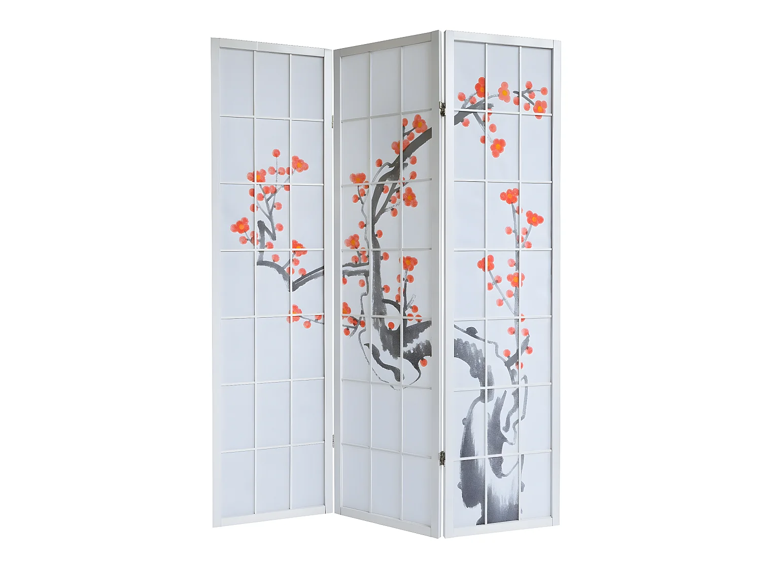Paravent 3 panneaux japonais bois blanche 132 x 2.2 x 175 cm PAR06016