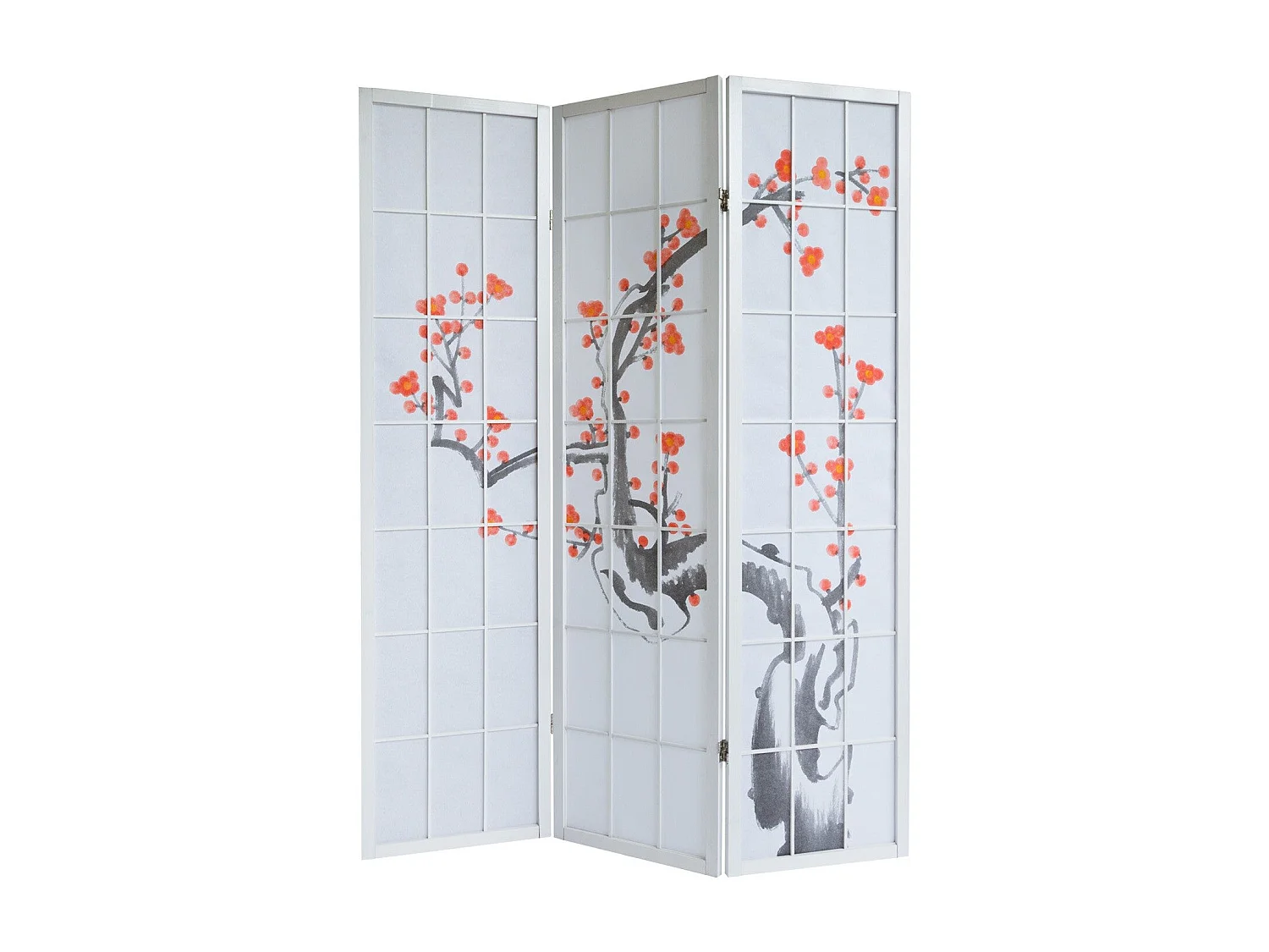 Paravent 3 panneaux japonais bois blanche 132 x 2.2 x 175 cm PAR06016