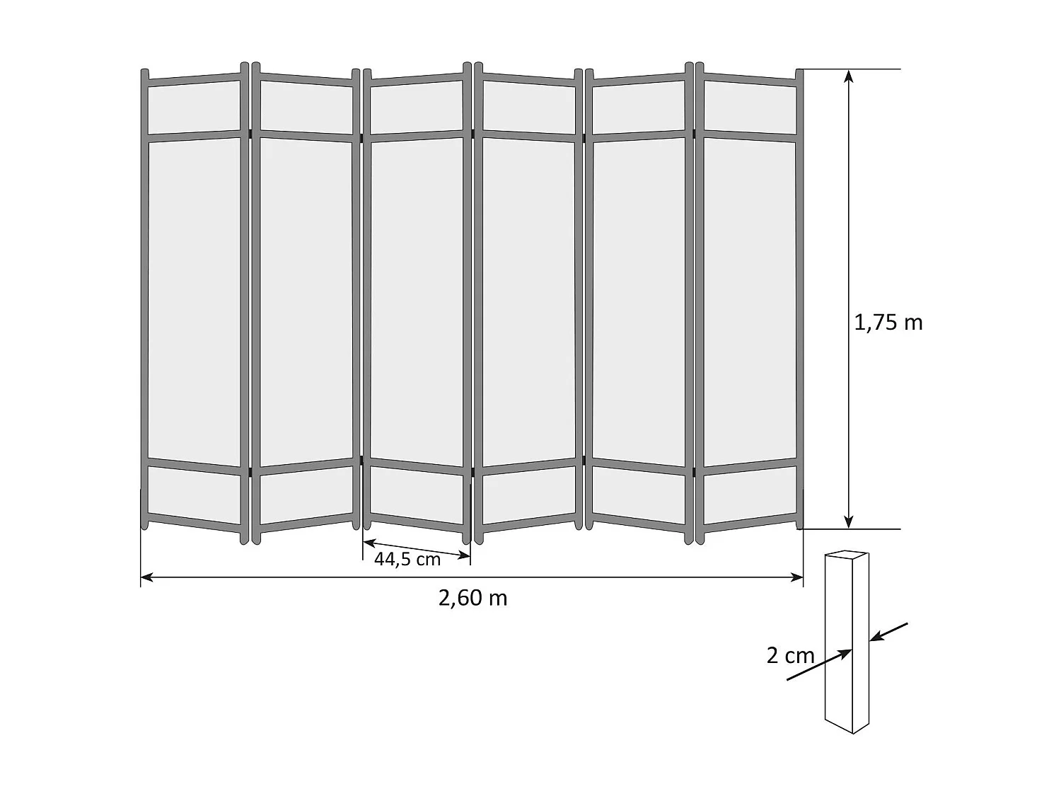 Paravent 6 panneaux pliable bois marron 264 x 2.2 x 175 cm PAR06064