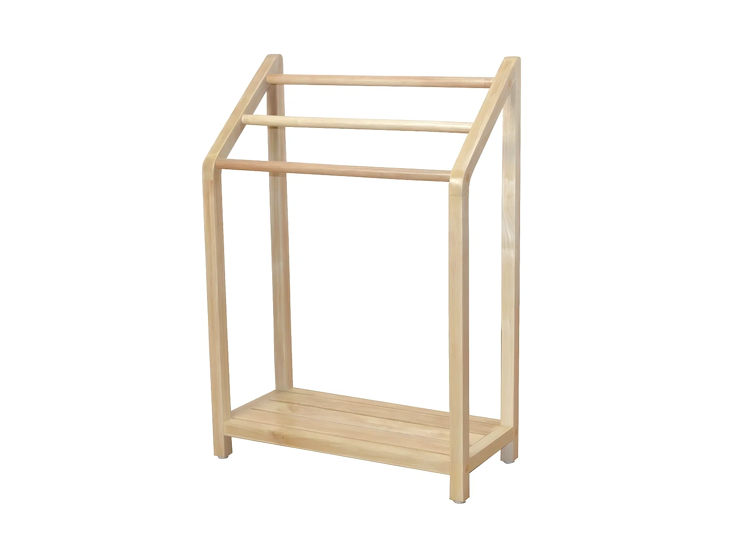 Porte-serviettes en bois massif avec une étagère et 3 portants en bois SDB05012