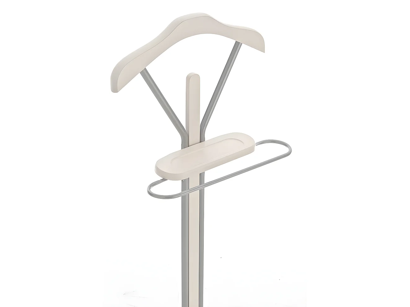 Galán de noche perchero con colgador en metal cromado y madera blanca MOC10013