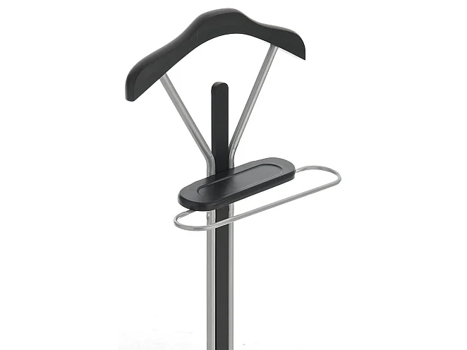 Galán de noche perchero con colgador en metal cromado y madera color cerezo MOC10011