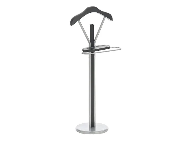 Galán de noche perchero con colgador en metal cromado y madera color cerezo MOC10011