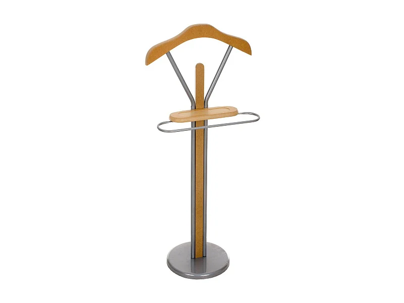 Galán de noche perchero con colgador en metal cromado y madera natural MOC10012