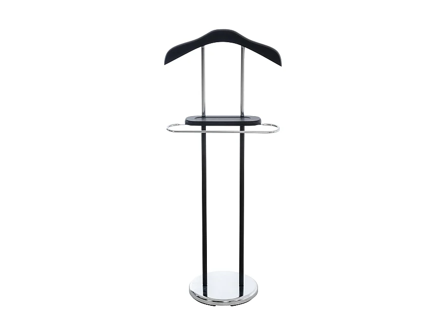 Perchero galán de noche con colgador en metal cromado y madera marrón MOC10016