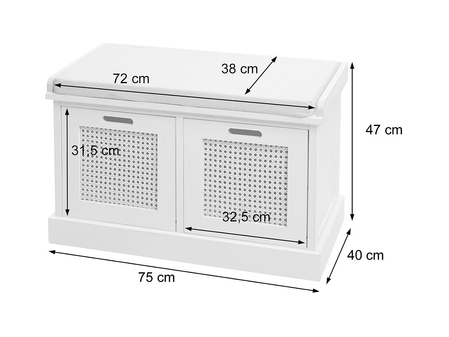 Banc banquette en bois effet bois blanche 75 x 40 x 47 cm BAN04054