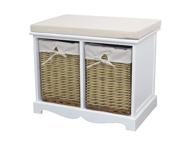 Banquette design vintage meuble effet bois blanche 63 x 40 x 48 cm MED05171