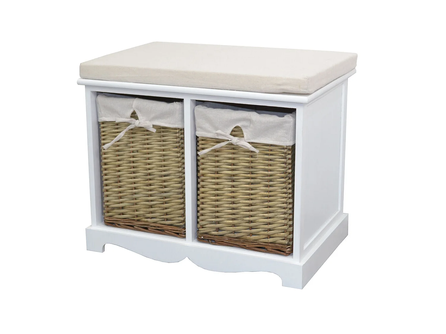 Banquette design vintage meuble effet bois blanche 63 x 40 x 48 cm MED05171