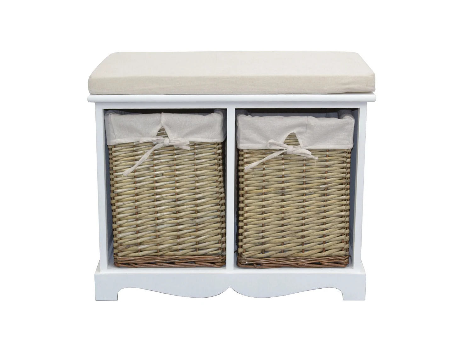 Banquette design vintage meuble effet bois blanche 63 x 40 x 48 cm MED05171