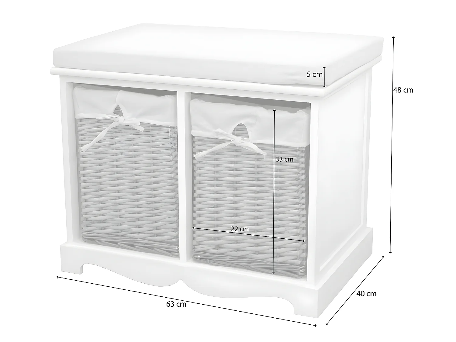 Banquette design vintage meuble effet bois blanche 63 x 40 x 48 cm MED05171