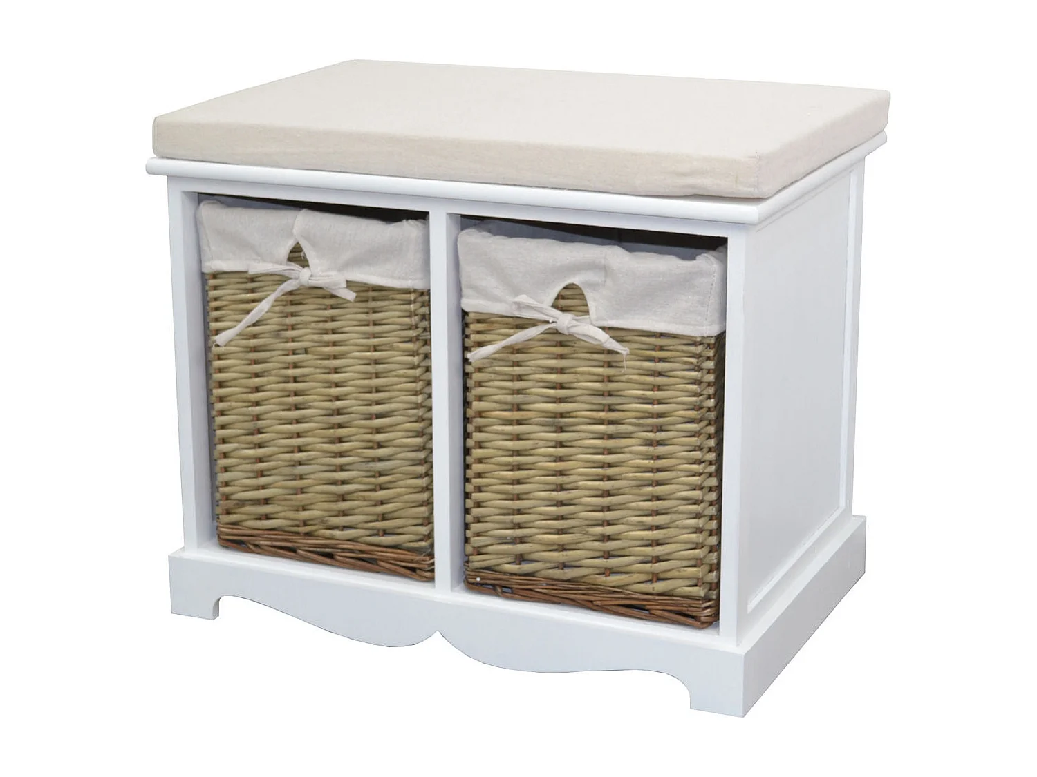 Banquette design vintage meuble effet bois blanche 63 x 40 x 48 cm MED05171