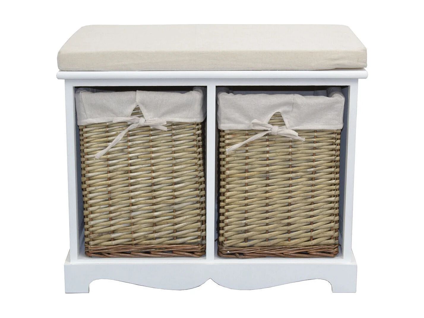 Banquette design vintage meuble effet bois blanche 63 x 40 x 48 cm MED05171