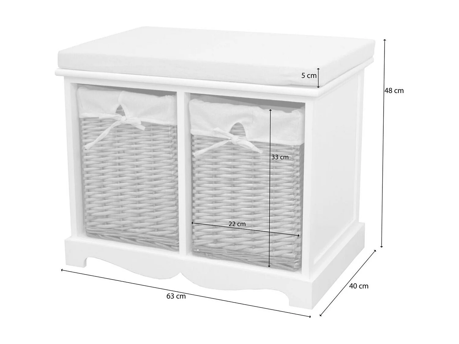 Banquette design vintage meuble effet bois blanche 63 x 40 x 48 cm MED05171