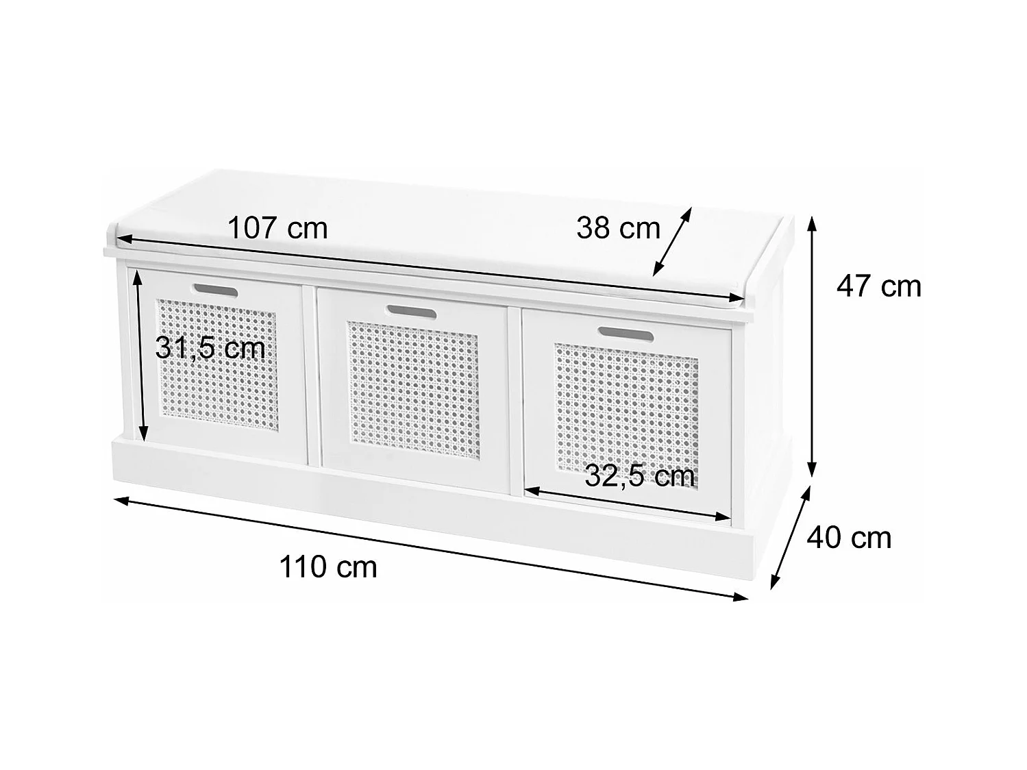 Banc banquette en bois effet bois blanche 110 x 40 x 47 cm BAN04052