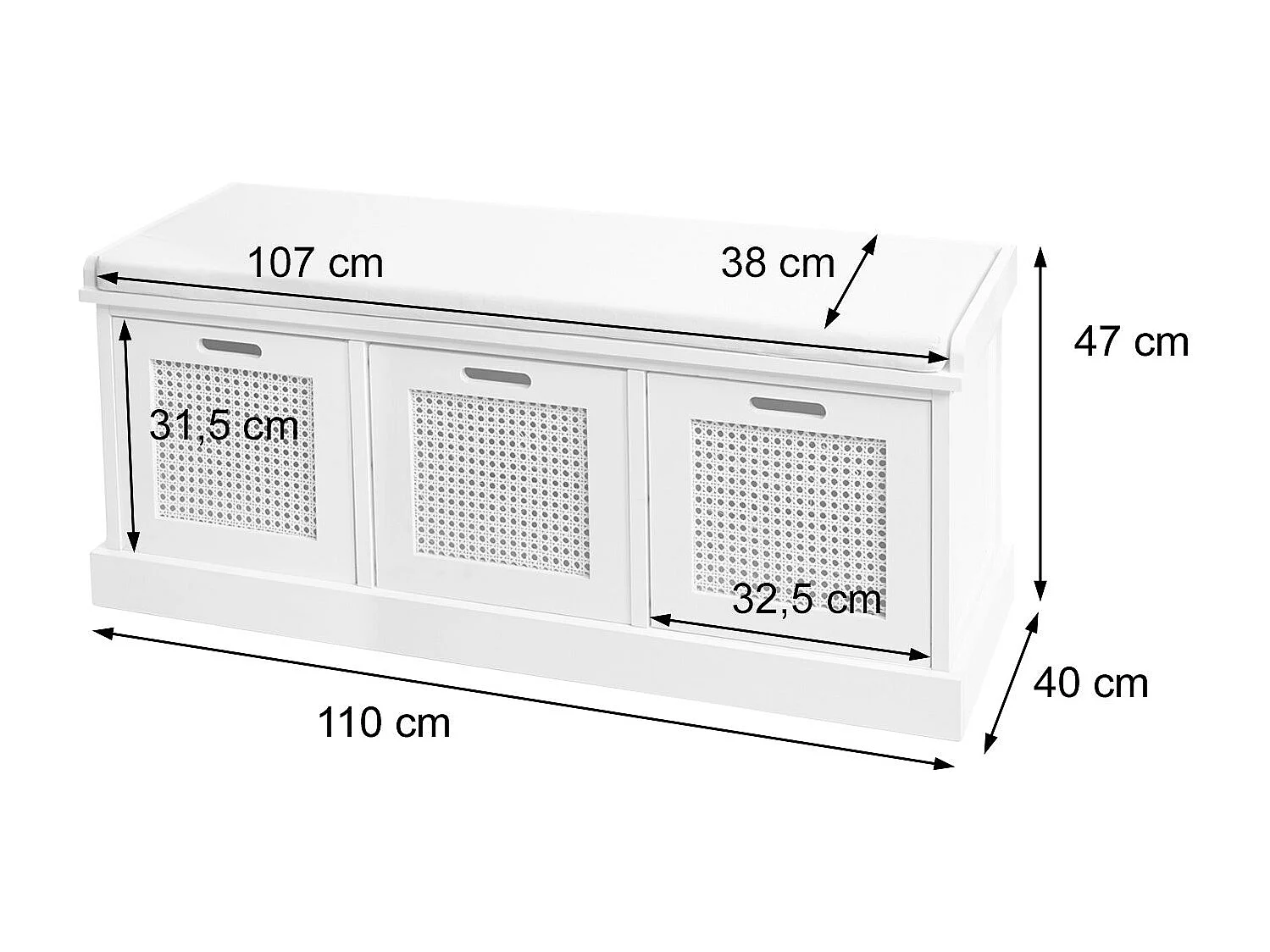 Banc banquette en bois effet bois blanche 110 x 40 x 47 cm BAN04052
