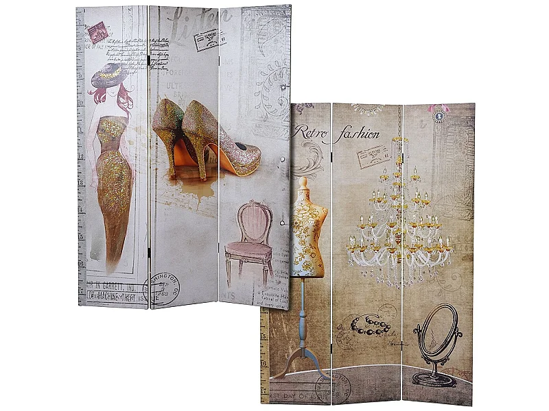 Paravent 3 panneaux vintage 120 x 2.5 x 180 cm PAR04043