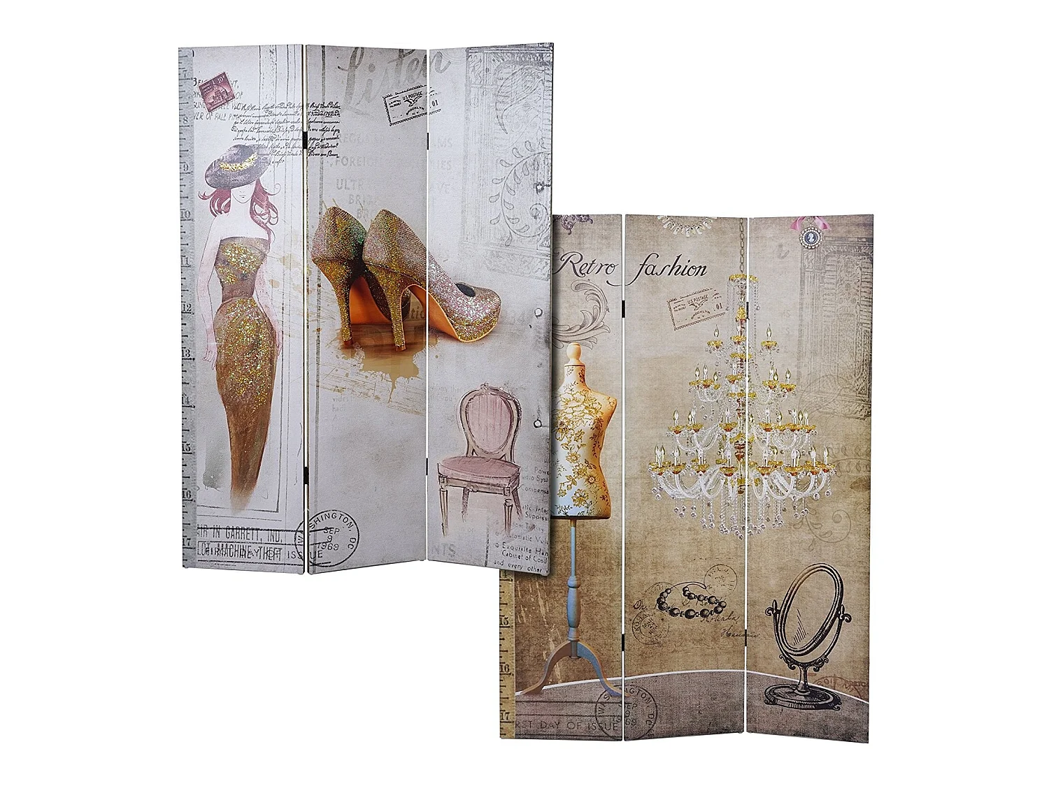 Paravent 3 panneaux vintage 120 x 2.5 x 180 cm PAR04043