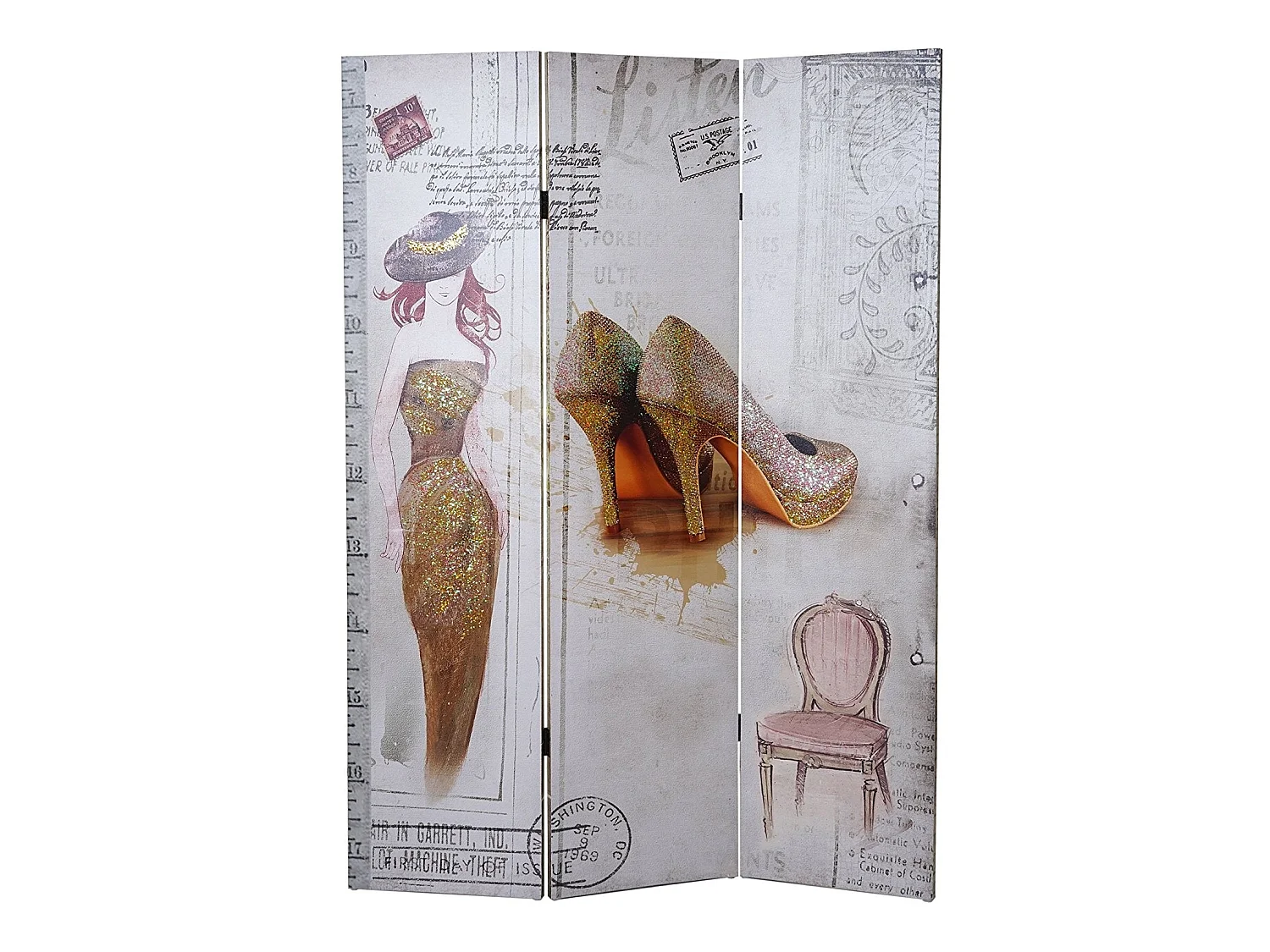 Paravent 3 panneaux vintage 120 x 2.5 x 180 cm PAR04043