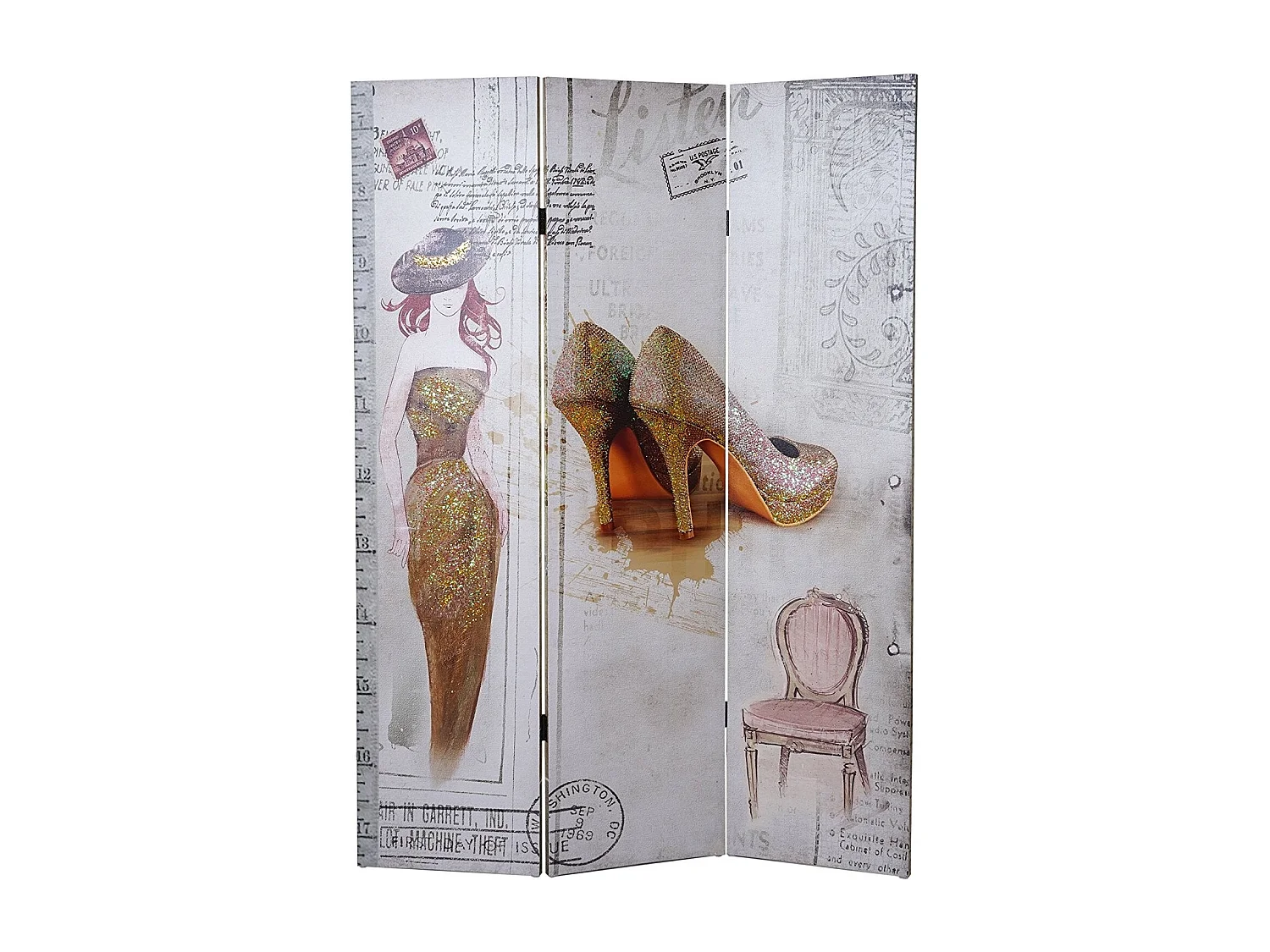 Paravent 3 panneaux vintage 120 x 2.5 x 180 cm PAR04043